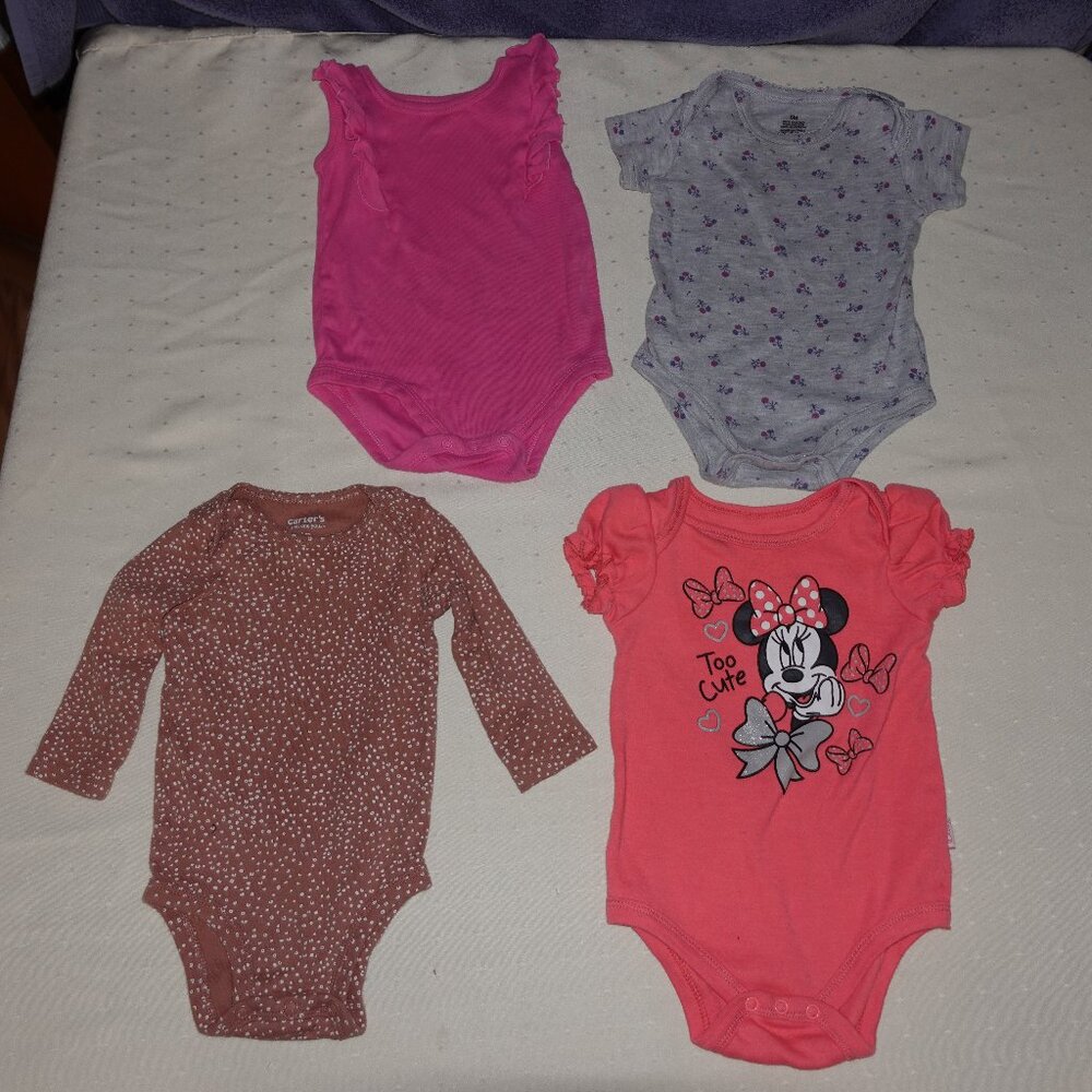 LOT OF (4) INFANT GIRL TOPS SIZE 6 MONTHS: CARTERS, DISNEY